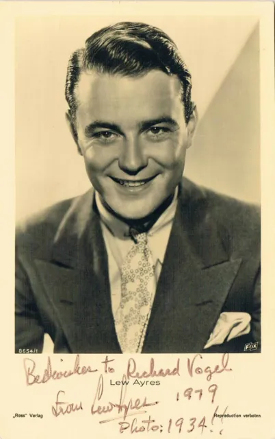Lew Ayres 1908-96 autograph signed postcard photo 3.5"x5.5" US actor