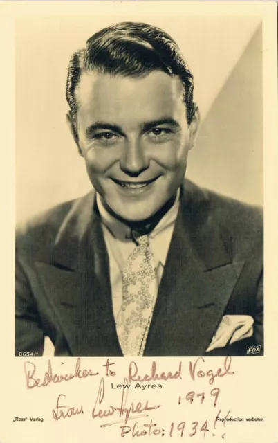 Lew Ayres 1908-96 autograph signed postcard photo 3.5"x5.5" US actor