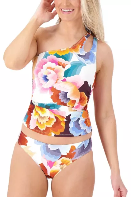 La Blanca One Shoulder Key Hole Tankini Set w Hipster Brief Floral