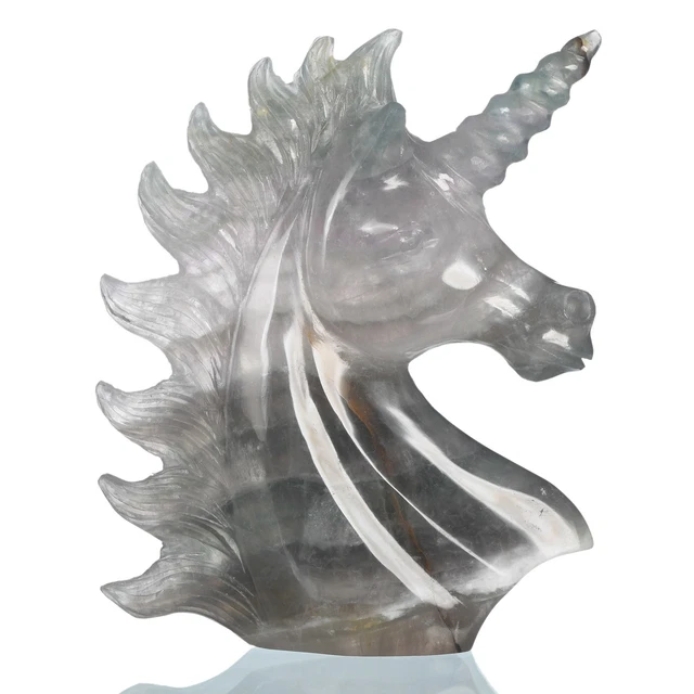 Poder metafísico tallado unicornio fluorita natural de 4,09" #34X21