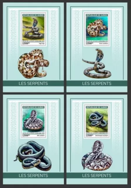 Guinea - 2019 Schlangen auf Briefmarken - Set Mit 4 Souvenir Blätter - GU190115b