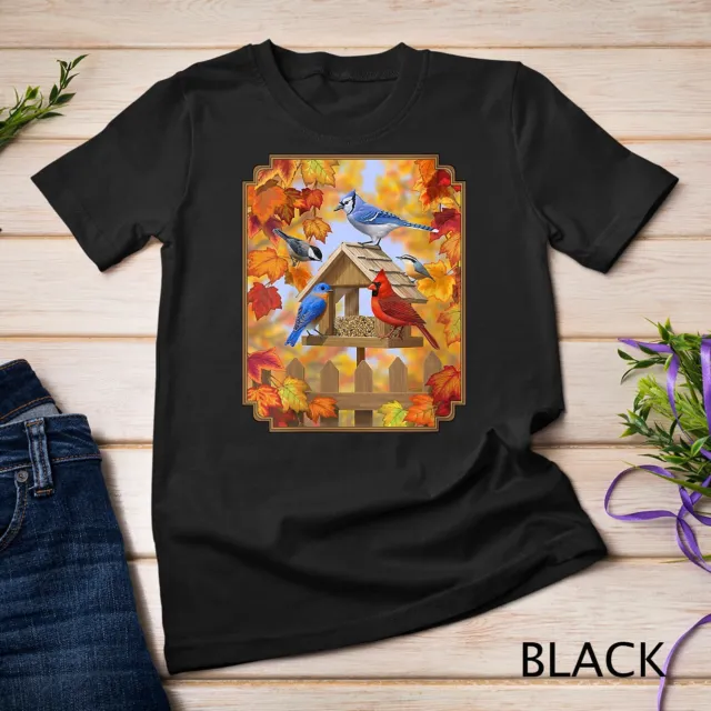 Womens Wild Birds Chickadee Cardinal Blue Jay Bluebird Fall Unisex T-shirt
