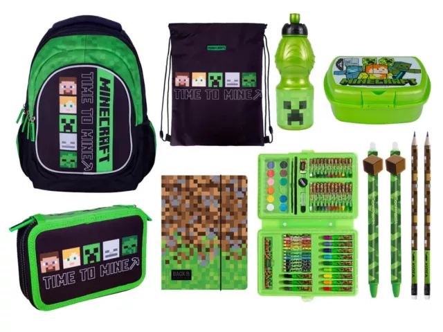 XXL SET 81teiliges Schulrucksack Schule Jungen Federmappe Fun Minecraft Motiv