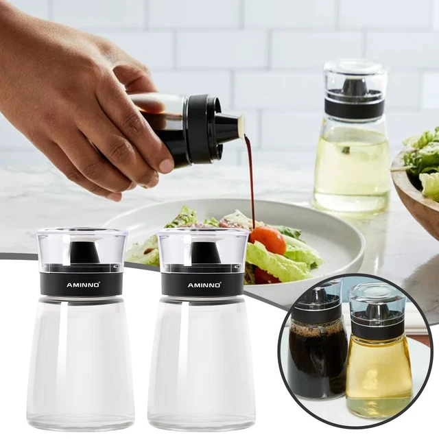 2-Piece Set Glass Cruet Bottle Lever Release Pourers Oil and Vinegar Dispensers