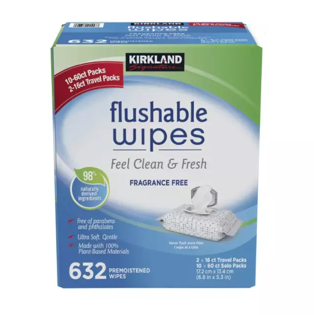 Kirkland Signature Moist Flushable Wipes 632 Ultra Soft wipes brand new