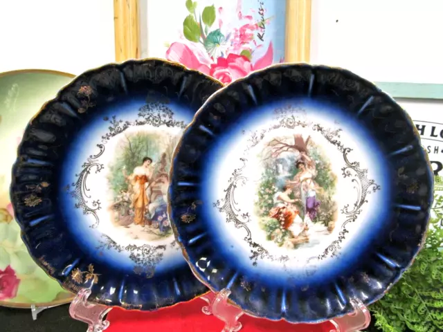 Antique Victoria Carlsbad Austria Kaufmann set of cobalt blue plates Maidens