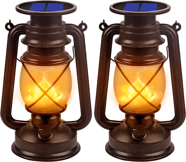 2 Pack Solar Lantern Outdoor Hanging Lights Dancing Flame Vintage Led Waterproof