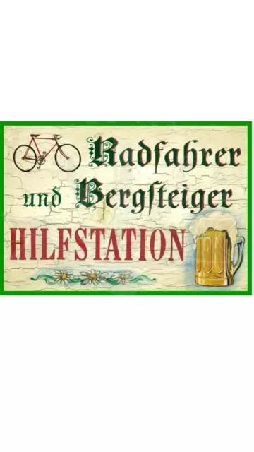 KuK Nostalgie Holzschild "Radfahrer und Bergsteiger Hilfstation"