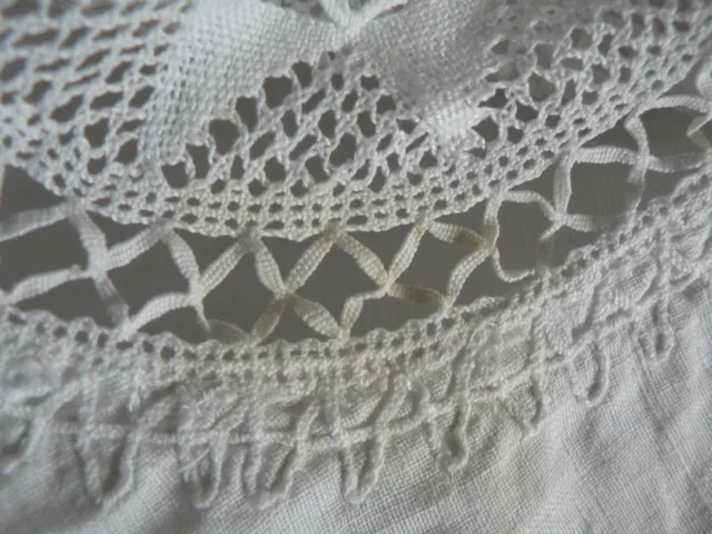 Vintage White Irish Linen Tablecloth Crochet Lace 54 in Square 2