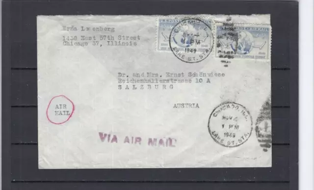 Usa-Cover-1949-Air-15 C Blue-Chicago To Austria-Fine-#84