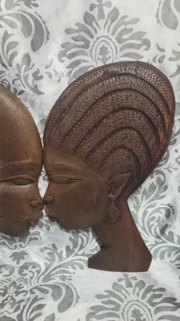 Hand Carved African Husband And Wife Wall Art Solid Iroko Wood
