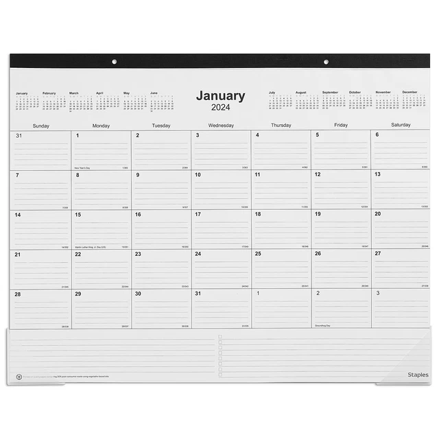 2024 NEW YEAR 22" x 17" Desk Pad Calendar Unlined Black/White Wall