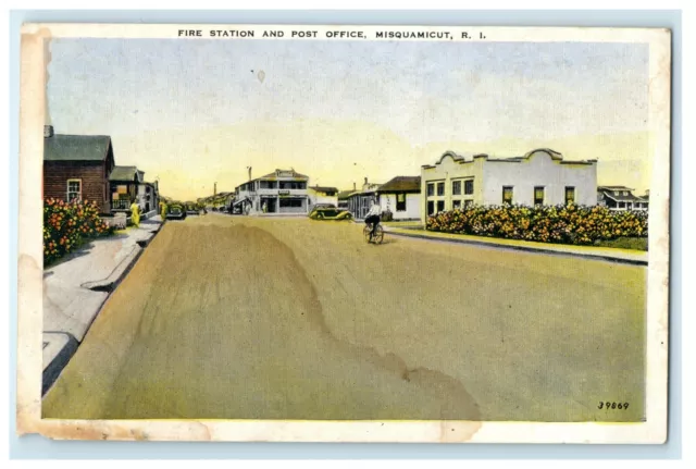 1938 Fire Station and Post Office, Misquamicut, Rhode Island, RI Postcard