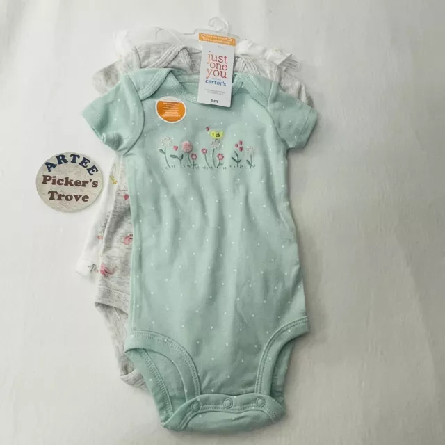 Carters Baby Girl Bodysuits 3 Pack 6 Months 6M Short Sleeve NWT Green Polka Dot