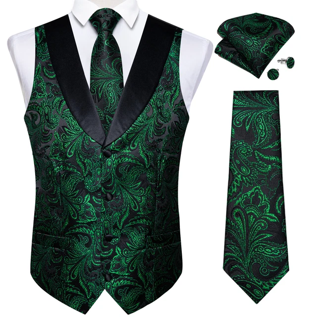 Mens Formal Wedding Waistcoat Paisley Floral Suit Vest Slim Tuxedo Silk Tie Set