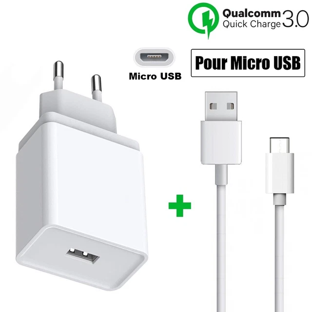 Prise Secteur Chargeur USB Mural + Câble Micro USB pour Samsung Xiaomi Huawei