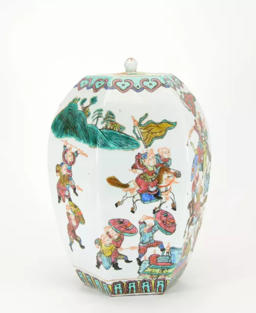 Antique Chinese Late Qing Famille Rose Figure Melon Form Porcelain Ginger Jar