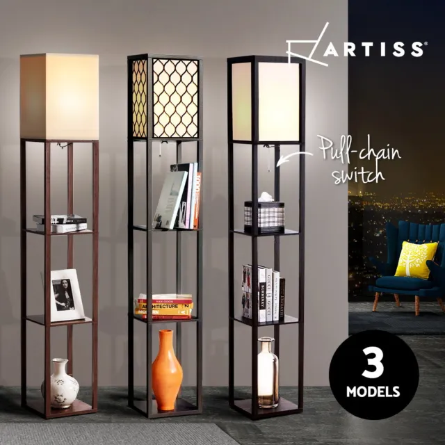 Artiss Floor Lamp Shelf Tripod Modern LED Storage Shelves Stand Reading Light