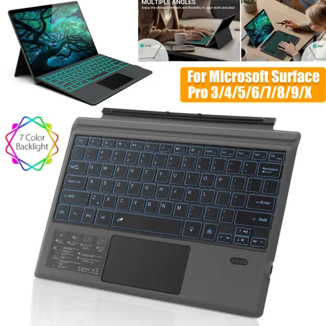 For Surface Pro 9 X 8 7 6 5 4 3 Bluetooth Keyboard Wireless Backlit w/ Touchpad