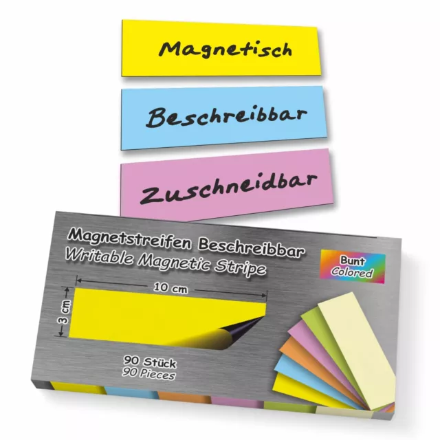 90 Stück Magnetstreifen beschreibbar Bunt 3 x 10 cm Magnetschilder Magneten Set