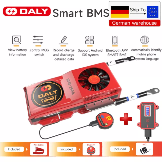 Daly LiFePO4 8S 24V 200-250A Smart BMS con bilanciamento porta comune ventola + batteria didplay