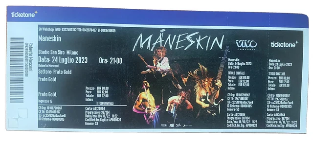 Biglietto Maneskin prato gold San Siro Milano 24 luglio 2023