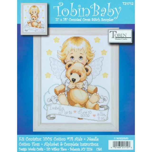 Kit de punto de cruz contado Tobin 11""X14"" - registro de nacimiento de ángel (14 unidades) - T21712