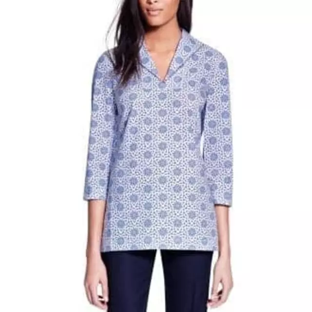 Tory Burch Blue Printed Gretchen Cotton Tunic Women's Size 10