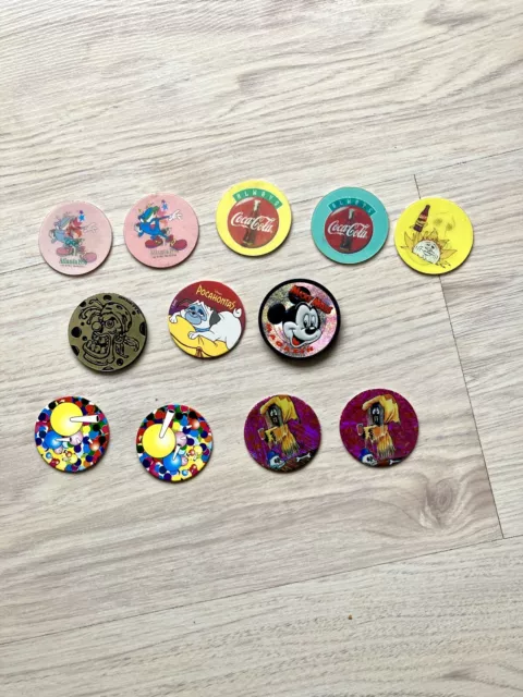 12 Pogs caps chupa chups coca cola avimage 90er Vintage Retro Game Sammler