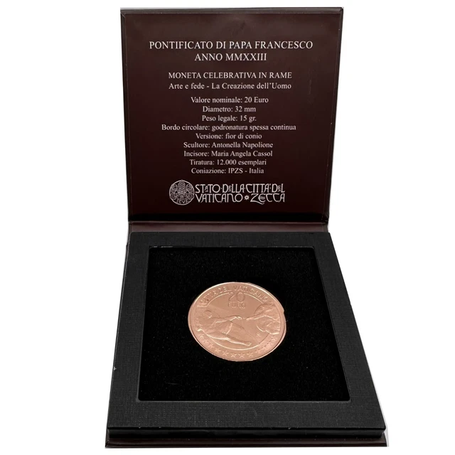 Vatican 20 euro 20223 copper coin UNC with frame