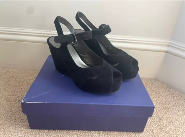 NEW with box Stuart Weitzman Black Suede Wedge Heels Women's Size 9