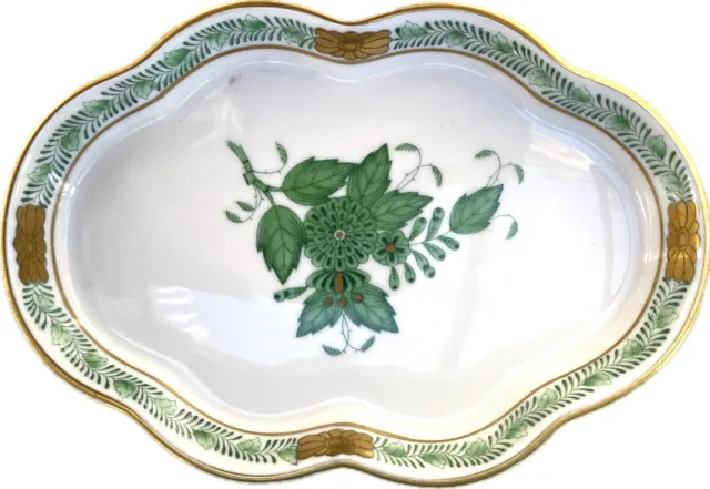 Rare Herend White/Green Apponyi Chinese Bouquet Trinket Dish