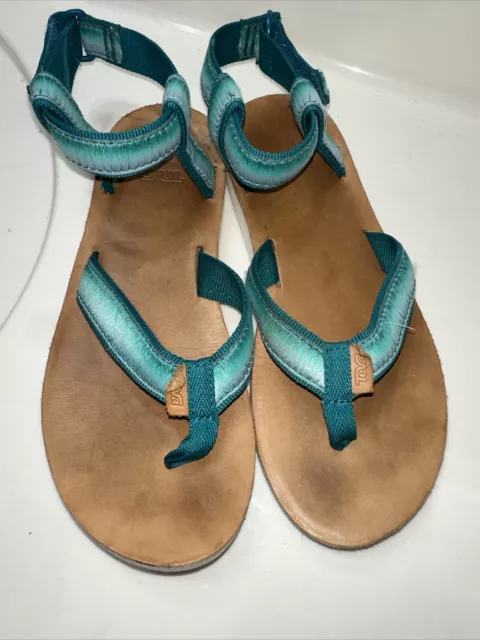 Teva Women Original Ombré Sandals Teal Strappy Size 8 Open Toe Leather Slippers