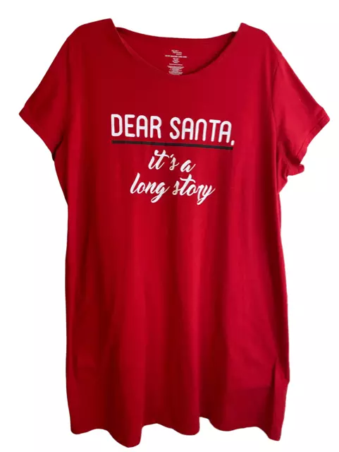 SECRET TREASURES Sleepwear SHIRT Size 2X/3X  Red DEAR SANTA IT'S A LONG STORY