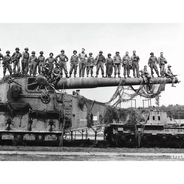 War WWII USA Soldierss German Rail Artillery 1945 Photo Wall Art Canvas Print