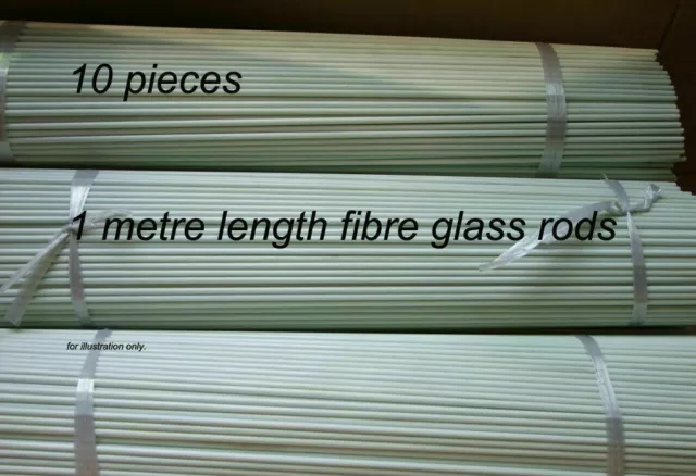 10pcs Fibreglass Rods, 1metre length. 4.5mm dia. White