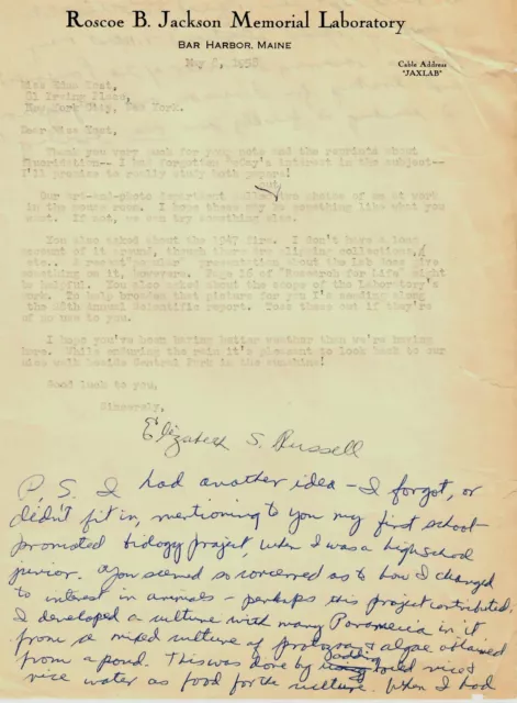 RARE! "American Biologist" Elizabeth S. Russell Hand Written Letter on a TLS Dat