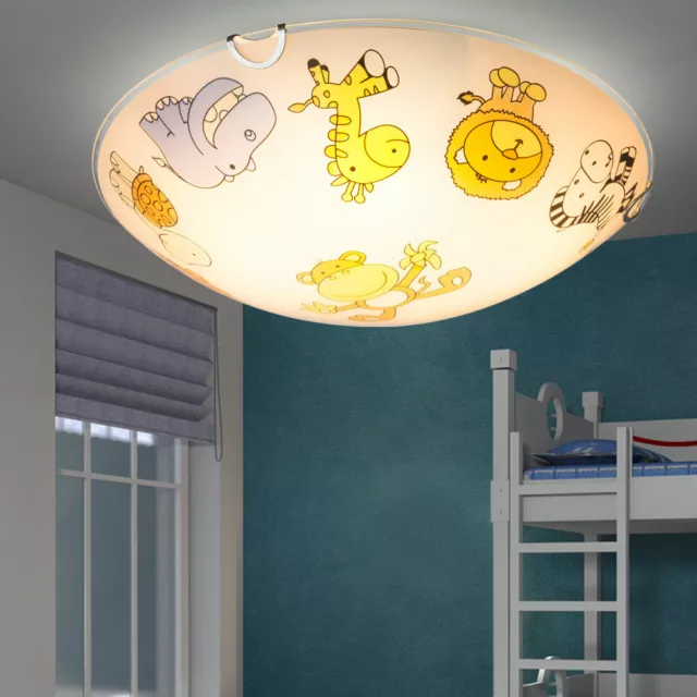 Pépinière Lumière Lampe pour Enfants Plafonnier Zoo Animaux Glas Multicolore Dxh 3