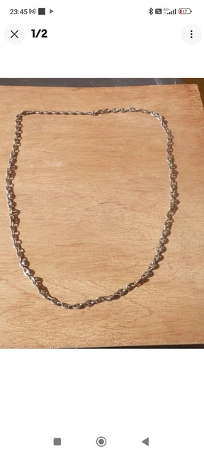Collier Sautoir Maille Olive En Argent Massif 900/1000 - Poinçon Sanglier, Vintage Vers 1900