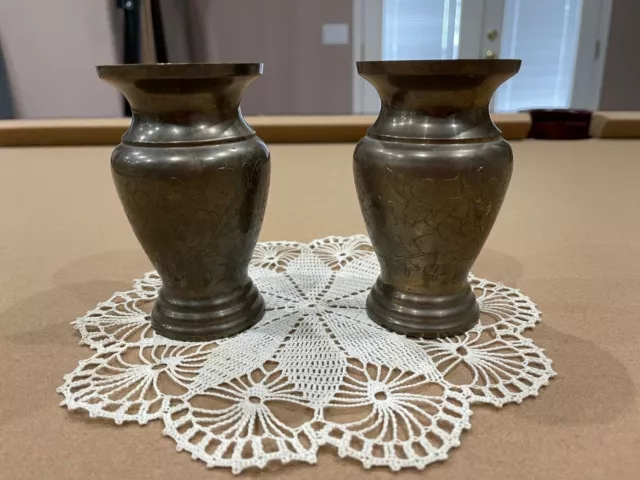 Vintage Cast Brass/bronze Set of two Vases hand-made in Hong Kong Heavy Unique