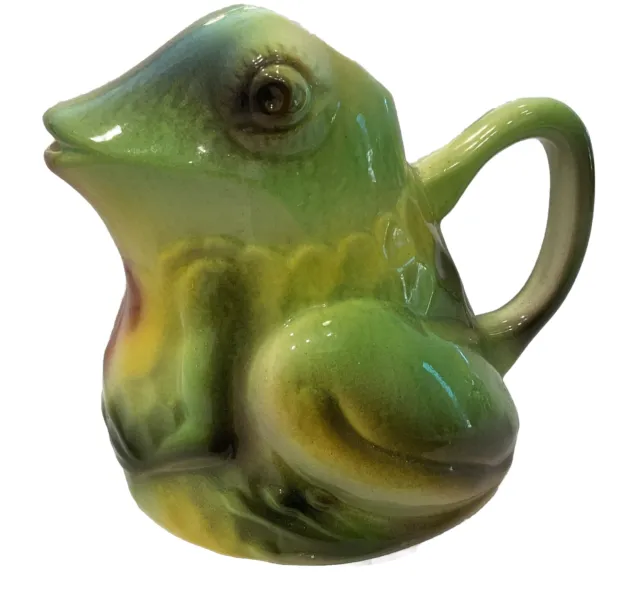 French Frog Majolica Water Pitcher Vintage Saint Clement Ceramic Animal Jug