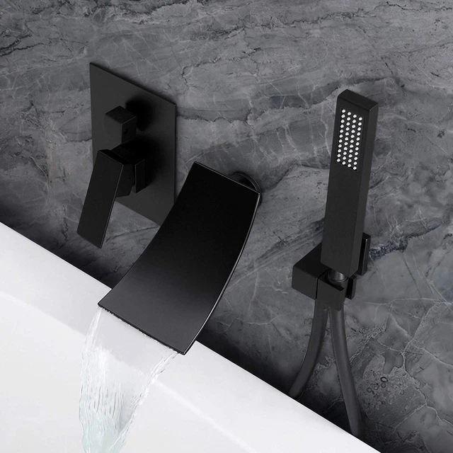 Wall Mount Bathroom Faucet Black Waterfall Basin Sink Bathtub Filler Mixer Tap