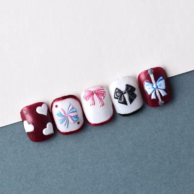 5D Relief Bow Stereoscopic Nail Art Stickers Colorful Bow Nail Decals Decoration