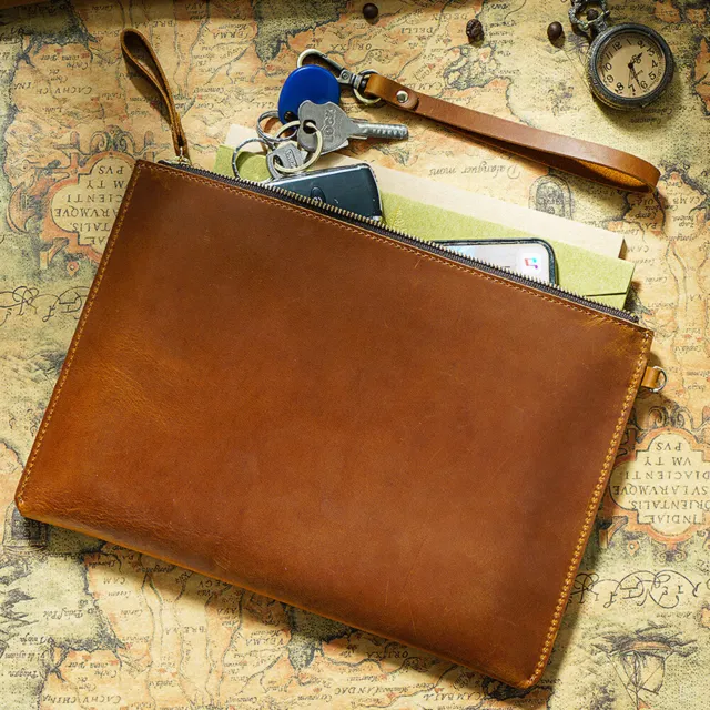 Men Genuine Leather Briefcase Wrist Clutch Wallet Organizer Tablet Bag For iPad