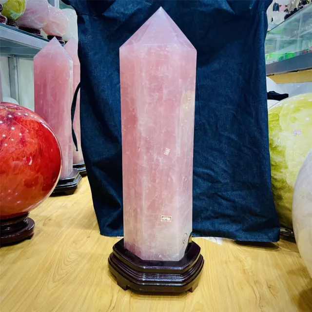 59.18LB Natural Rose Quartz Powder Crystal Obelisk high-quality wand point+stand
