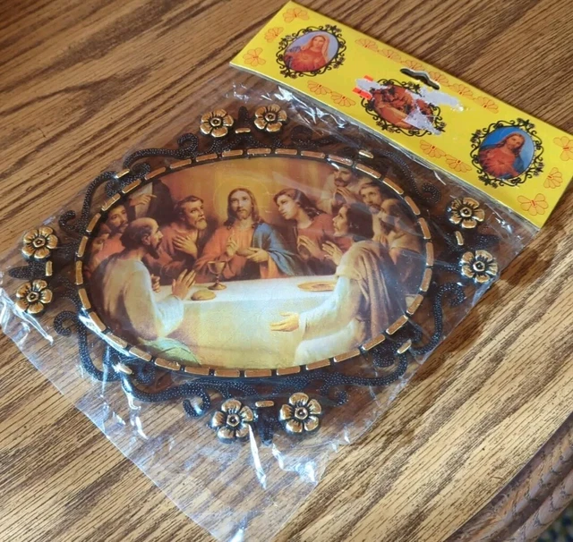 VINTAGE JESUS LAST Supper Plastic Gold & Black Wall Picture Religious 9 ...