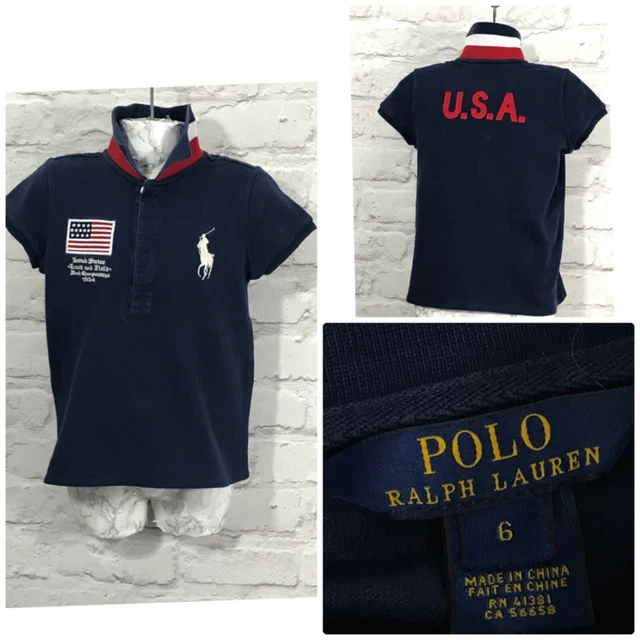 Girls Ralph Lauren Polo Shirt Age 6 Navy Cotton Mesh Short Sleeve Logo Polo