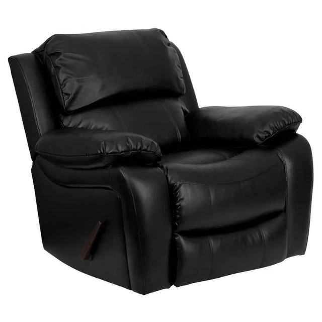Flash Furniture Rocker Recliner 43"W Padded Arms Bustle Back Faux Leather Black