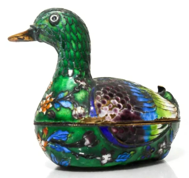 Boite À Figues Fin 19Ème-Début 20Ème Chinois Antique Émail Cloisonne Sur Canard En Laiton 3