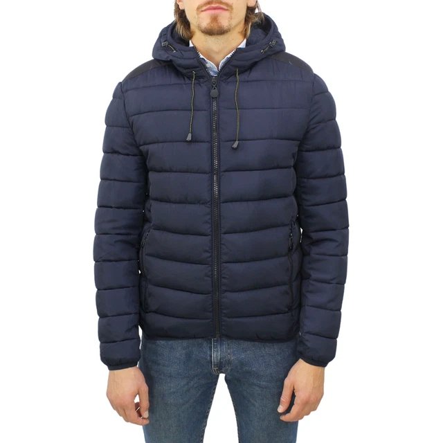 Giubbotto Uomo Invernale Blu Pesante Giubbino con Cappuccio Piumino Imbottito